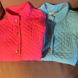 2 Spring Talbots Sz Petite Quilted Vests Lightweight Pink & Turquoise